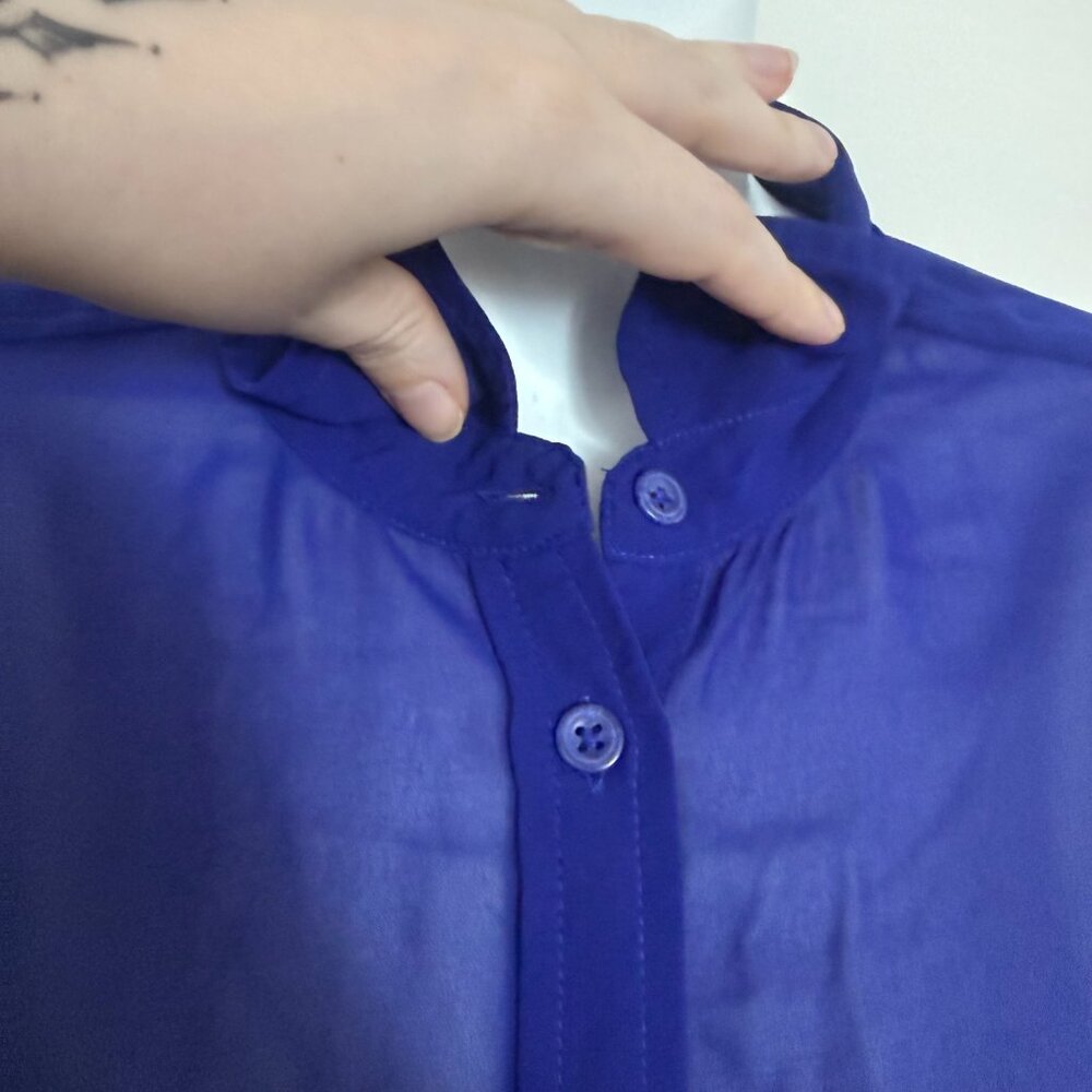 American Eagle Outfitters Sheer Cobalt Blouse | Button Front | Size M - Picture 6 of 10